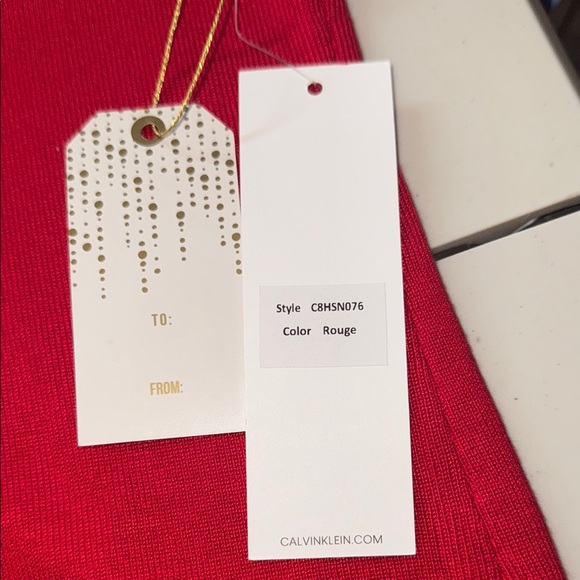 Calvin Klein Red Faux Turtleneck Sweater with Gold Buttons - Picture 4 of 8